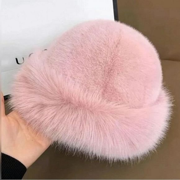 Hat Furry Soft Pink Vegan Mongolian Fur Bucket New